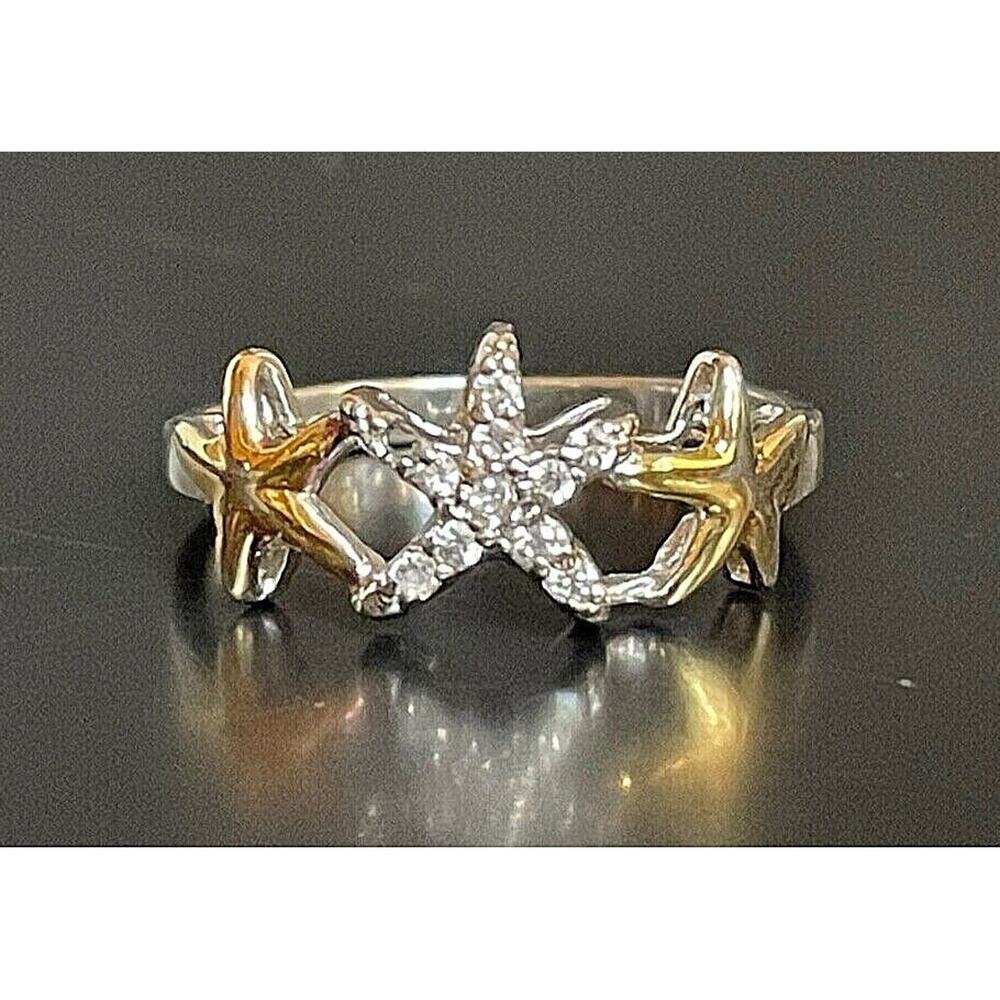 MJM 925 STERLING SILVER & CZ 3 STARS RING SIZE 7.25 SKY